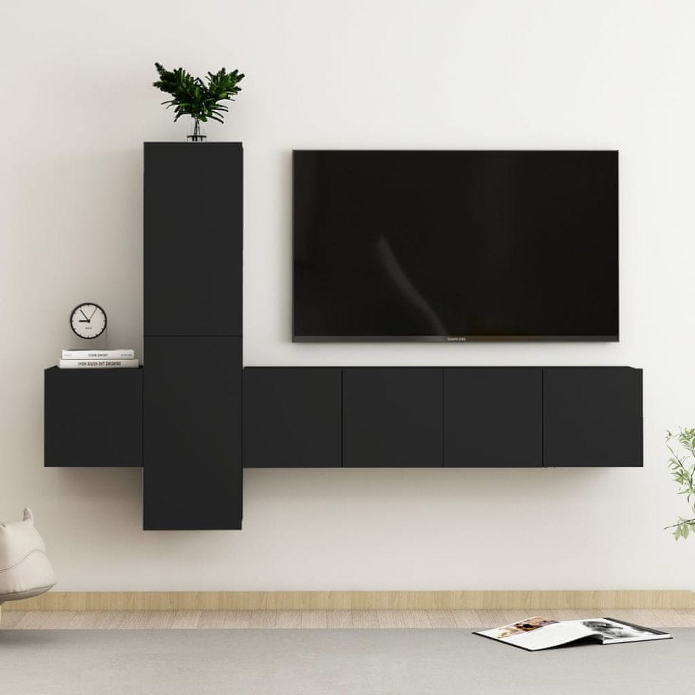 Vidaxl 5-dielna súprava TV skriniek čierna drevotrieska